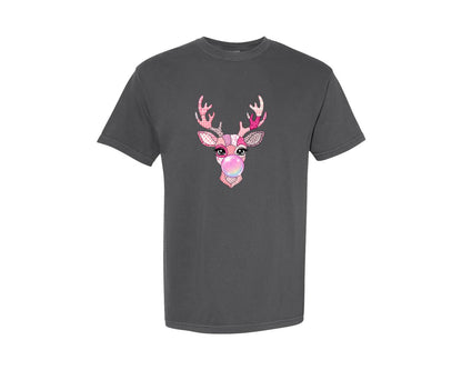 brand:Comfort Colors|color:Pepper|Patchwork Reindeer Bubblegum Christmas Graphic T-Shirt