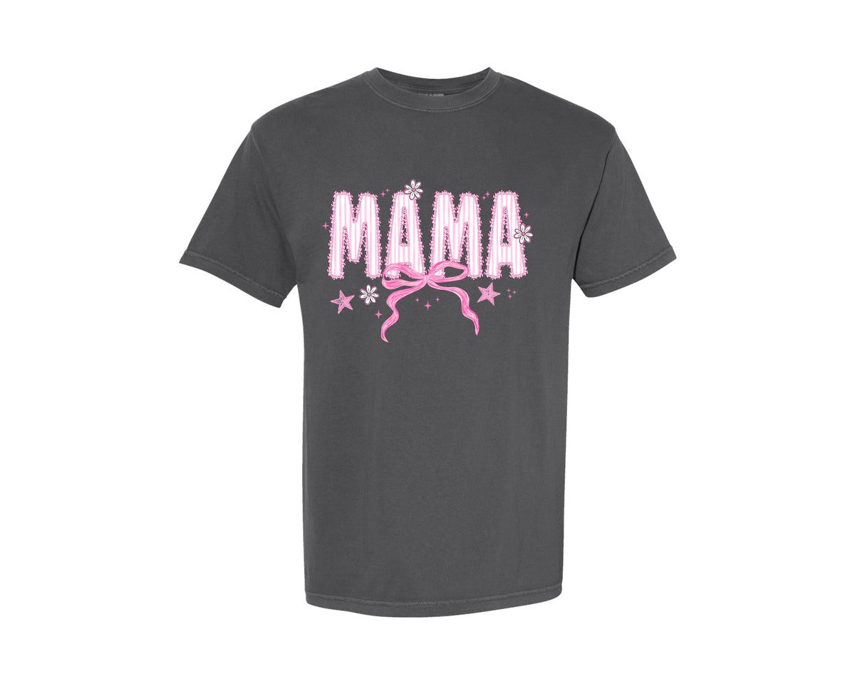 brand:Comfort Colors|color:Pepper|Preppy Mama Pink Coquette Daisy Floral Graphic T-Shirt