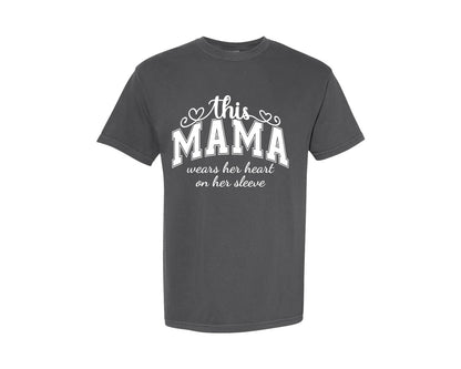 brand:Comfort Colors|color:Pepper|This Mama Wears Her Heart On Her Sleeve 74 Graphic T-Shirt