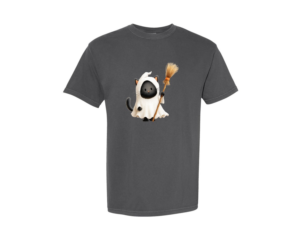 brand:Comfort Colors|color:Pepper|Halloween Ghost And Cat 23 Graphic T-Shirt