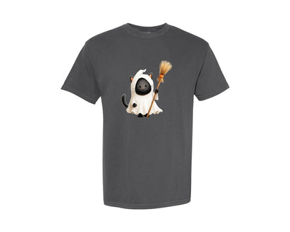 brand:Comfort Colors|color:Pepper|Halloween Ghost And Cat 23 Graphic T-Shirt