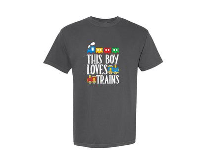 brand:Comfort Colors|color:Pepper|This Boy Loves Trains T Shirt Design 2 Graphic T-Shirt