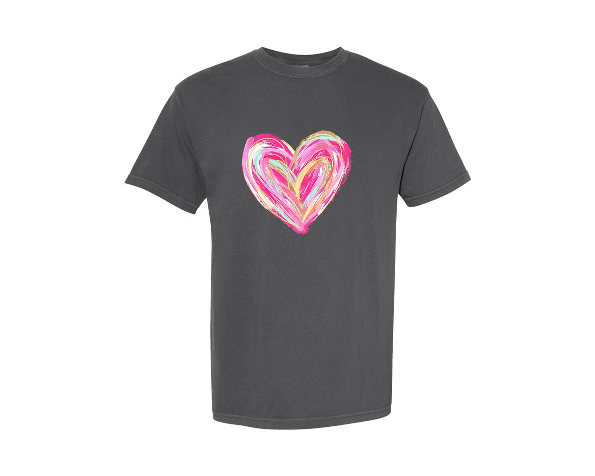 brand:Comfort Colors|color:Pepper|Valentines Day Heart Brushstroke Graphic T-Shirt