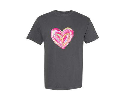 brand:Comfort Colors|color:Pepper|Valentines Day Heart Brushstroke Graphic T-Shirt