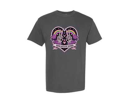 brand:Comfort Colors|color:Pepper|Vibing With My Demons Gothic Heart Graphic T-Shirt