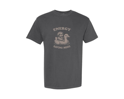 brand:Comfort Colors|color:Pepper|Energy Saving Mode Sloth On Duck Float Graphic T-Shirt