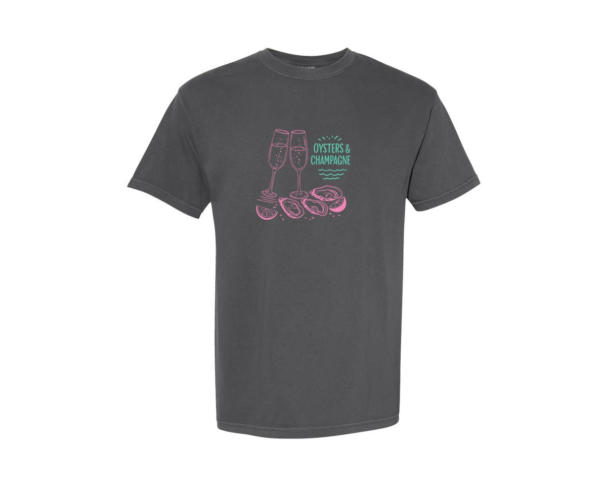 brand:Comfort Colors|color:Pepper|Oyster Champagne Summer Beach Doodle Graphic T-Shirt