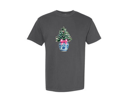 brand:Comfort Colors|color:Pepper|Preppy Christmas Tree Graphic 5 Graphic T-Shirt