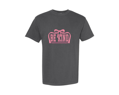 brand:Comfort Colors|color:Pepper|Retro Be Kind Coquette Bow Design Graphic T-Shirt