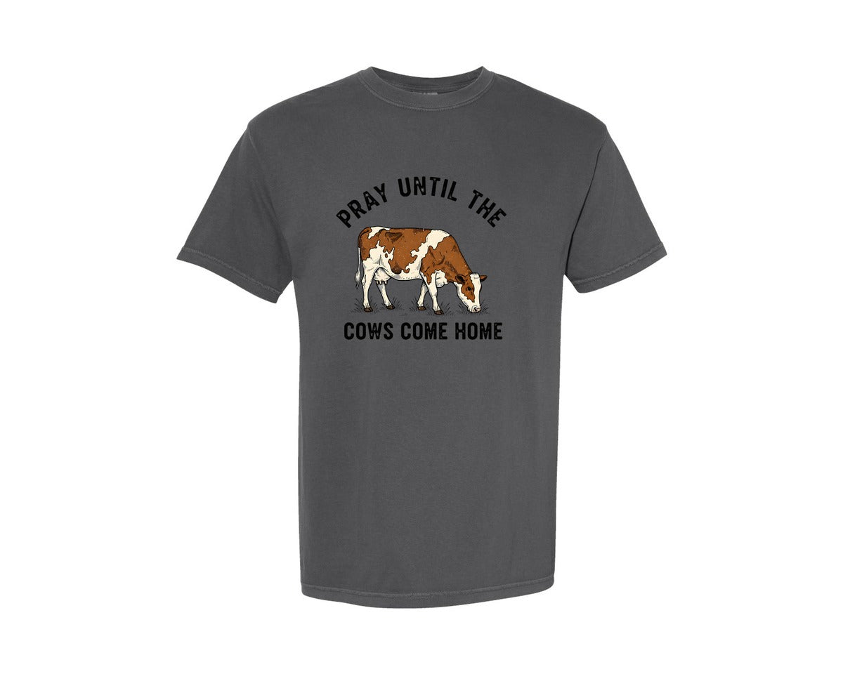 brand:Comfort Colors|color:Pepper|Pray Till The Cows Come Home Western Graphic T-Shirt