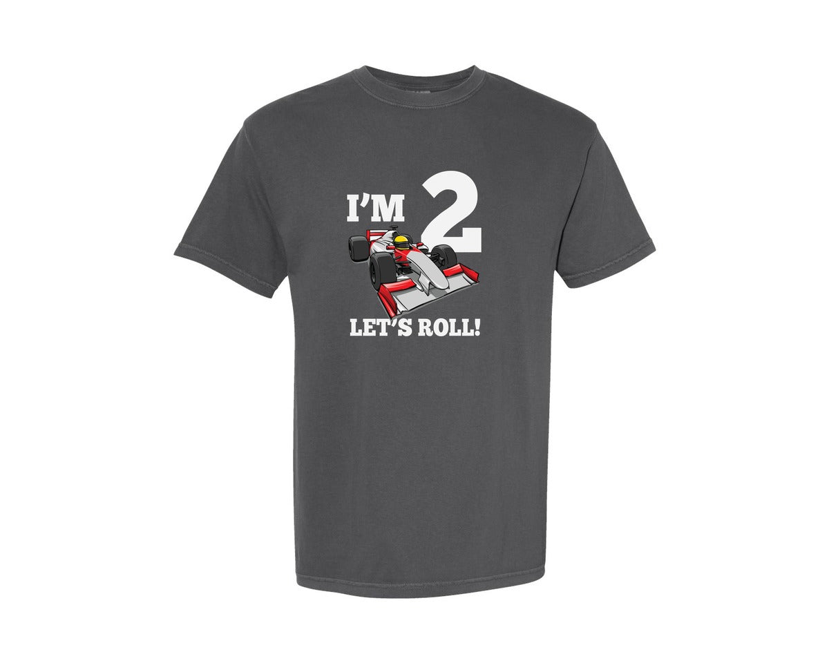 brand:Comfort Colors|color:Pepper|Kids Race Car 2Nd Birthday Racing Car 2 Graphic T-Shirt