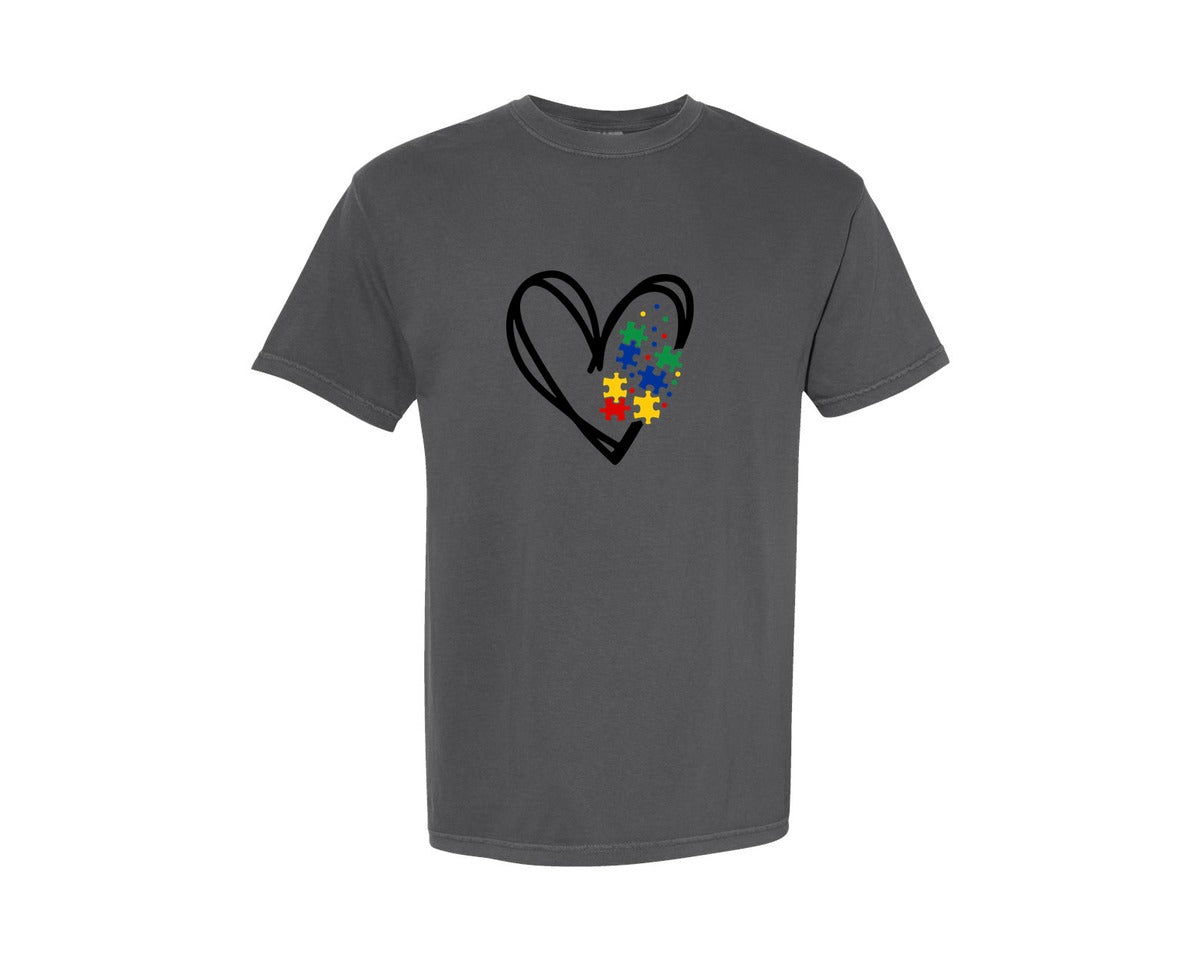 brand:Comfort Colors|color:Pepper|Autism Heart Autism Puzzle Graphic T-Shirt
