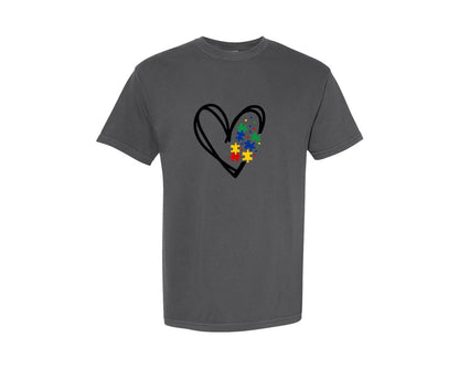 brand:Comfort Colors|color:Pepper|Autism Heart Autism Puzzle Graphic T-Shirt