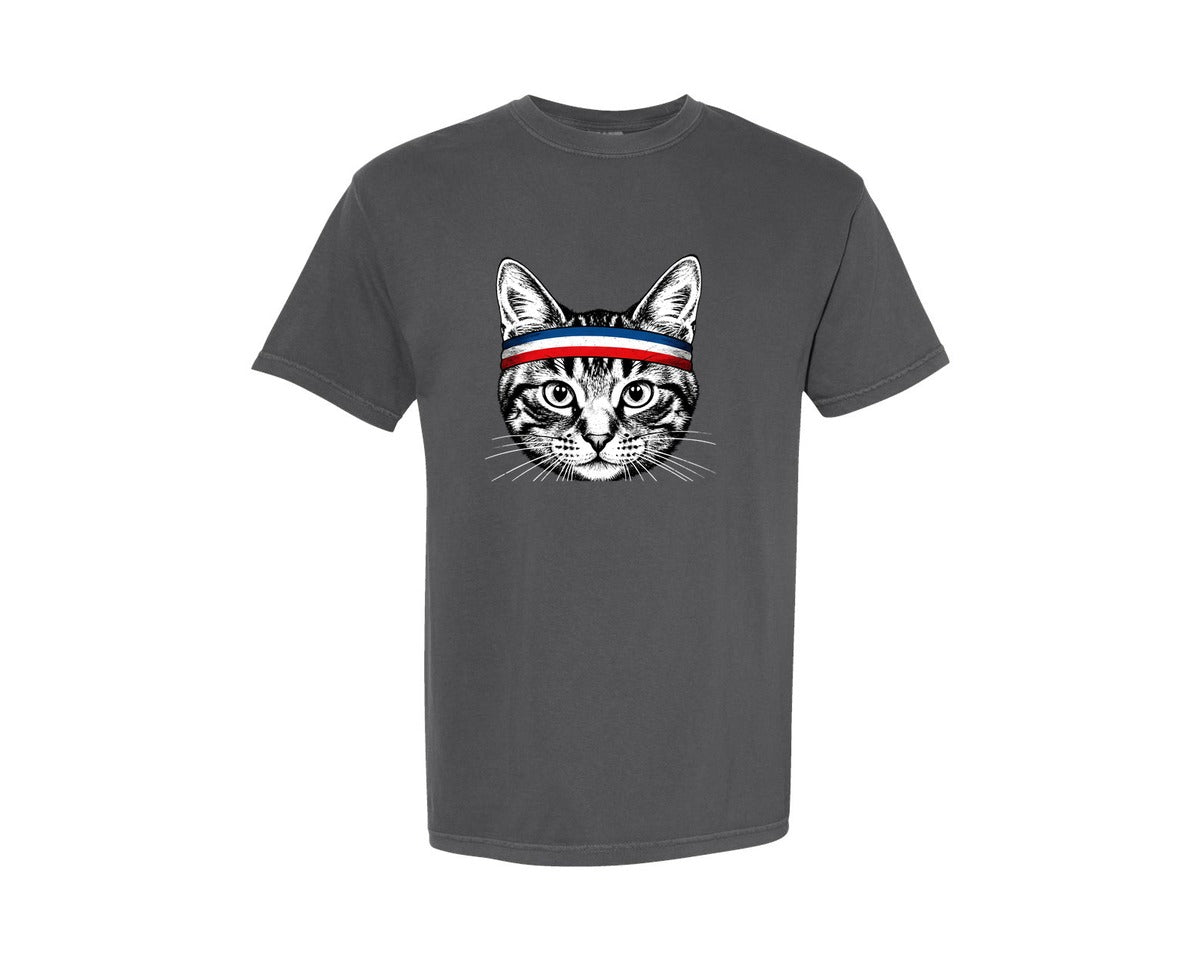 brand:Comfort Colors|color:Pepper|Patriotic Workout Cat Funny Cat Sub Graphic T-Shirt