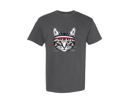 brand:Comfort Colors|color:Pepper|Patriotic Workout Cat Funny Cat Sub Graphic T-Shirt