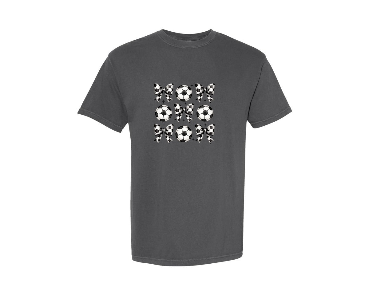 brand:Comfort Colors|color:Pepper|Soccer Bows Shirt Design Graphic T-Shirt