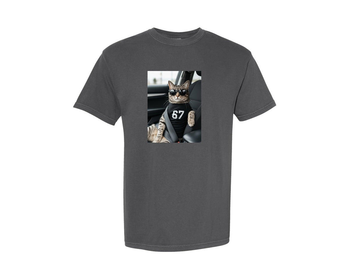 brand:Comfort Colors|color:Pepper|Funny Cool Cat Wearing Six Seven Graphic T-Shirt
