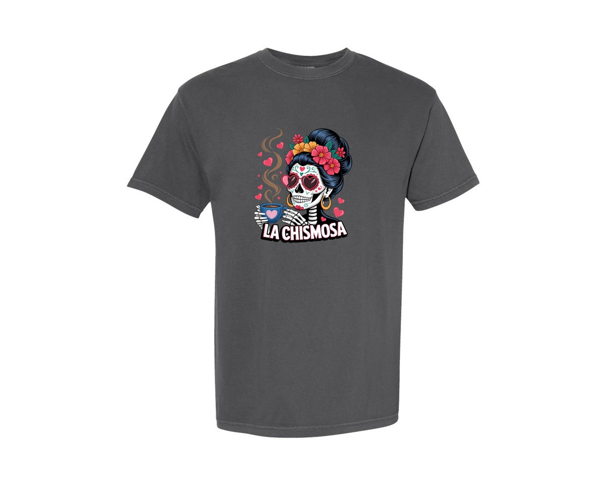brand:Comfort Colors|color:Pepper|La Chismosa Funny Calavera Art Graphic T-Shirt
