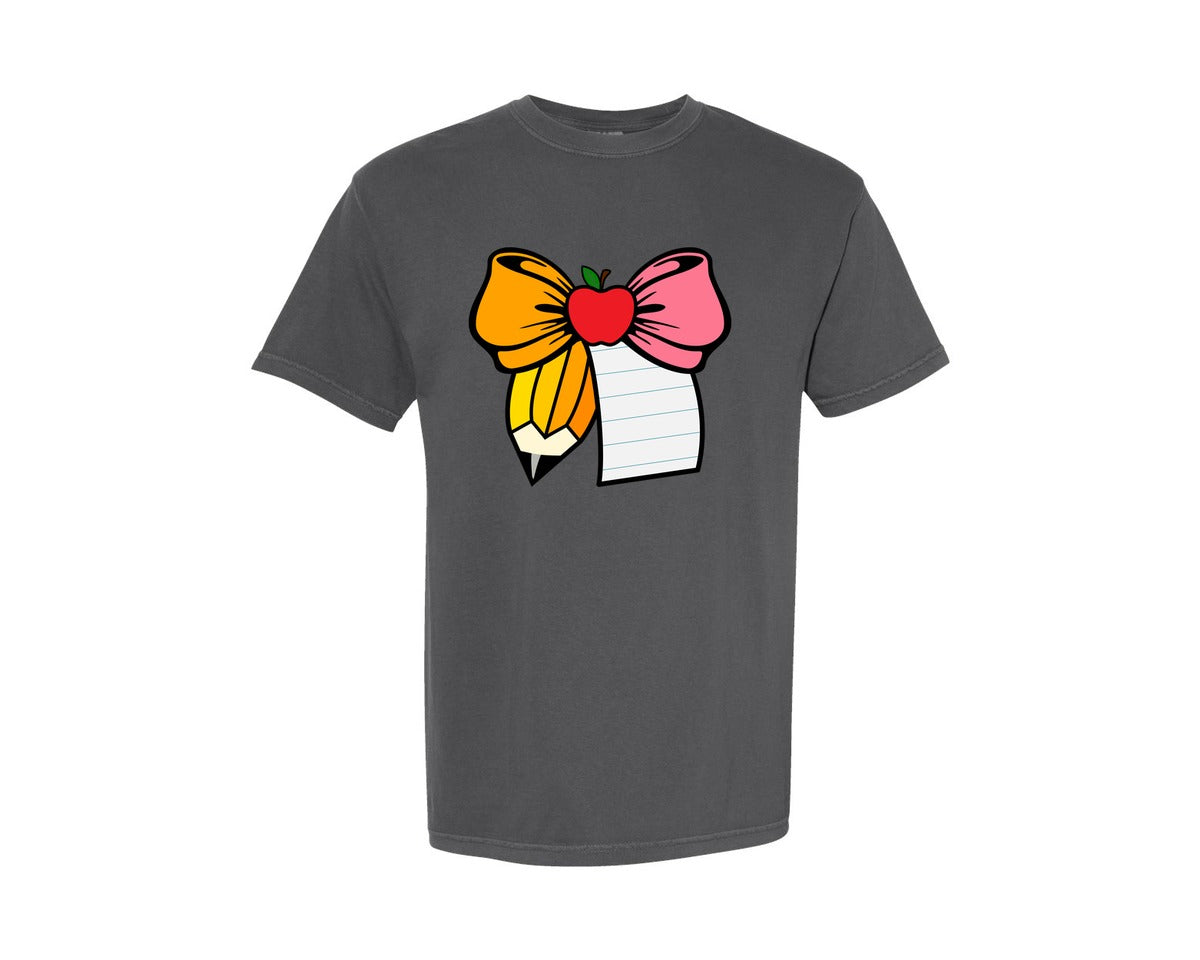 brand:Comfort Colors|color:Pepper|Teacher Bow Pencil Bow Back To School Graphic T-Shirt