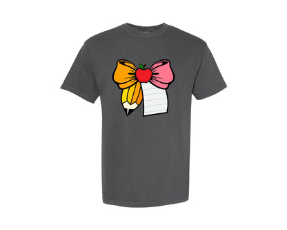 brand:Comfort Colors|color:Pepper|Teacher Bow Pencil Bow Back To School Graphic T-Shirt