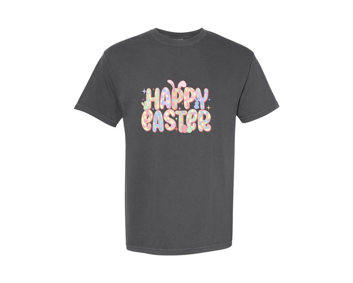 brand:Comfort Colors|color:Pepper|Happy Easter Pastel Bunny Graphic T-Shirt
