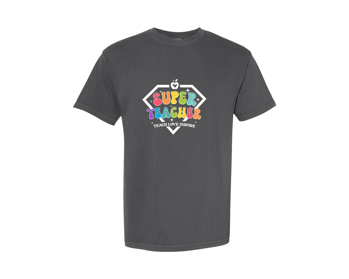 brand:Comfort Colors|color:Pepper|Super Teacher Teach Love 2 Graphic T-Shirt