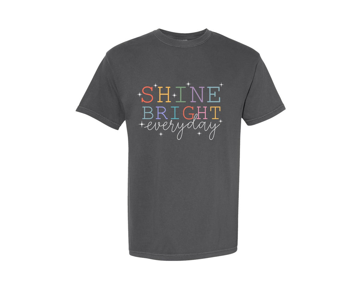 brand:Comfort Colors|color:Pepper|Shine Bright Everyday Positive Vibes Graphic T-Shirt