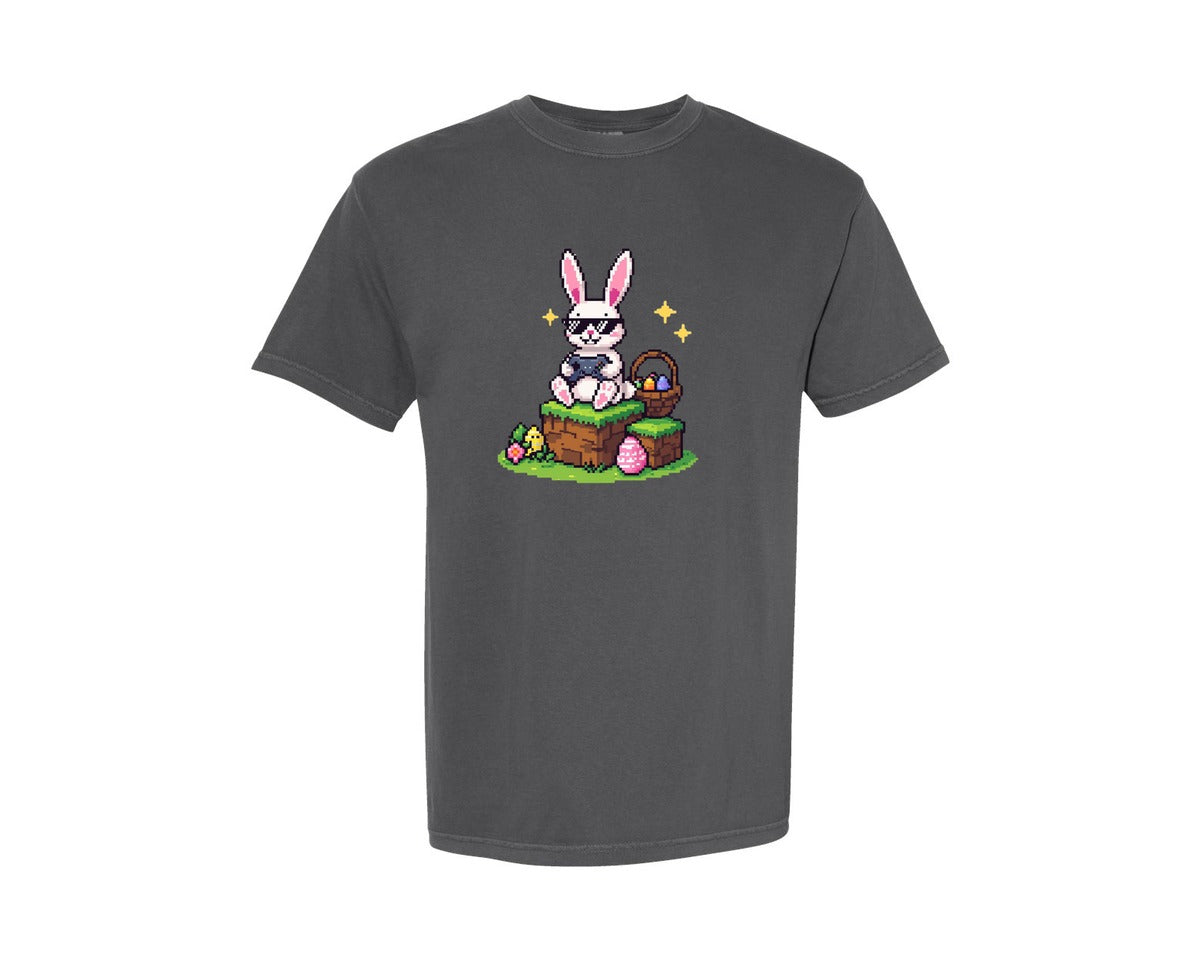 brand:Comfort Colors|color:Pepper|Pixel Gamer Bunny Easter Graphic T-Shirt