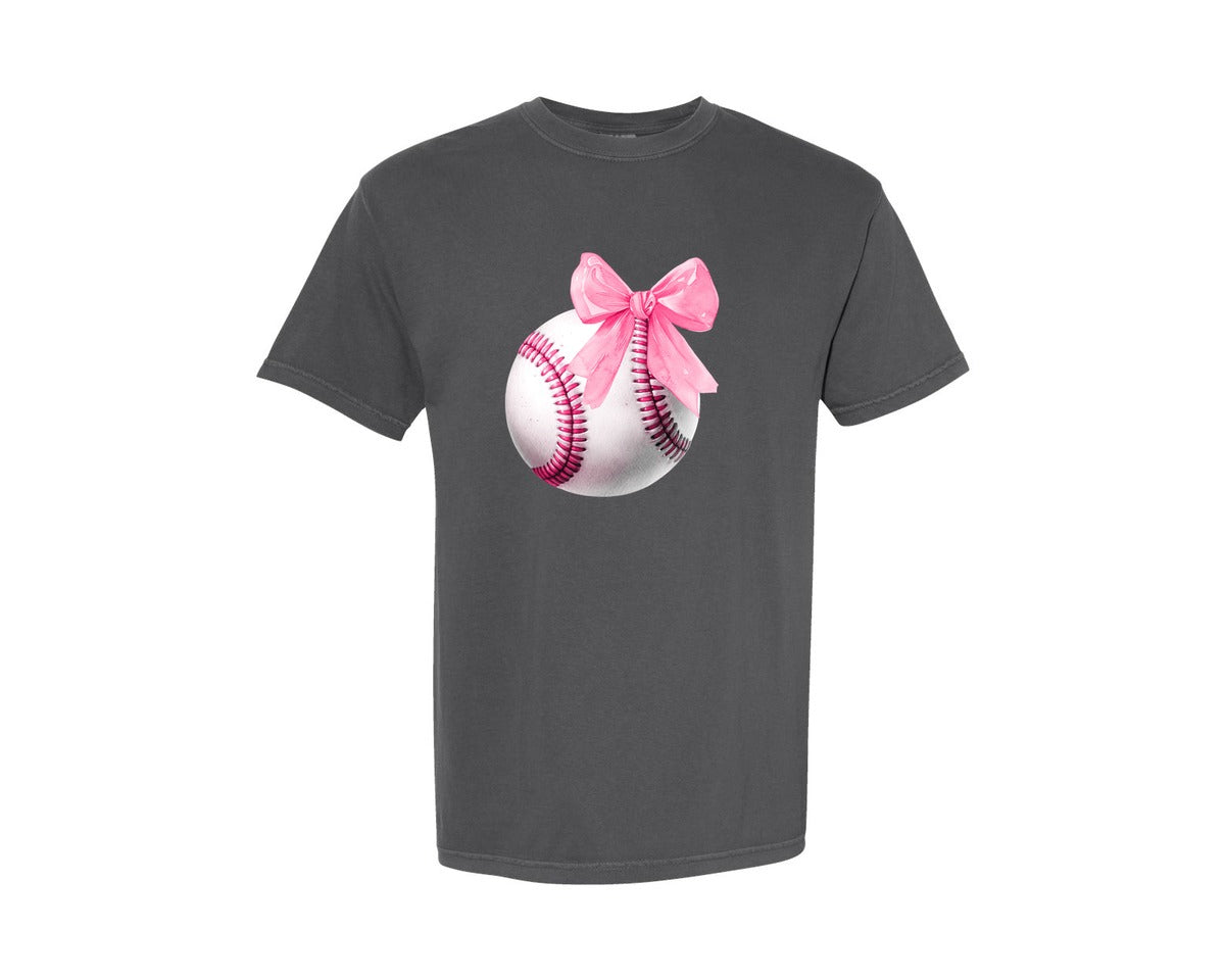 brand:Comfort Colors|color:Pepper|Coquette Bow Baseball Baseball Graphic T-Shirt