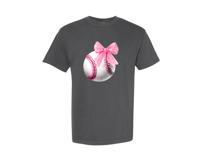 brand:Comfort Colors|color:Pepper|Coquette Bow Baseball Baseball Graphic T-Shirt