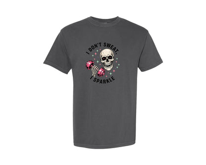 brand:Comfort Colors|color:Pepper|I Dont Sweat I Sparkle Skull Graphic T-Shirt