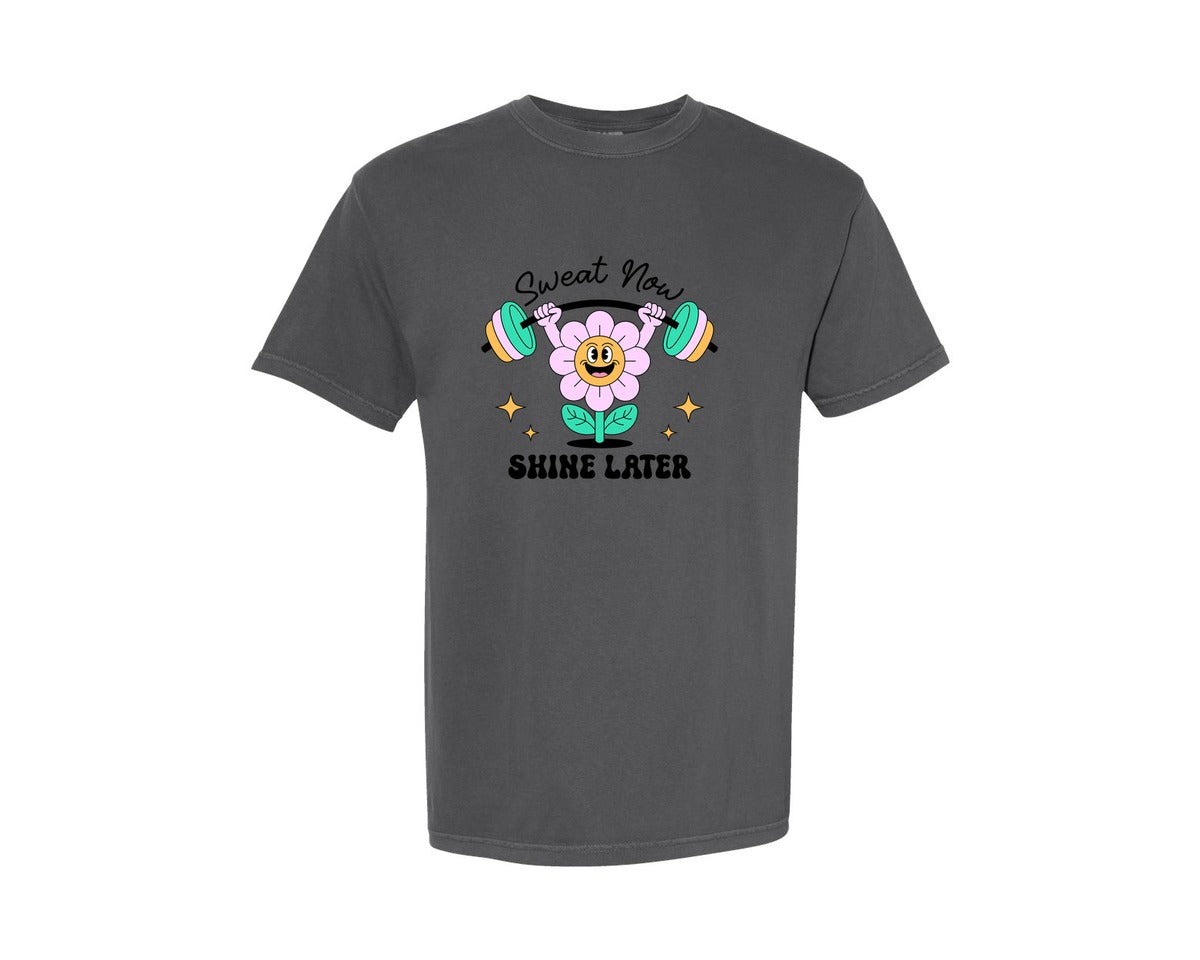 brand:Comfort Colors|color:Pepper|Motivational Fitness Flower T Shirt Graphic T-Shirt