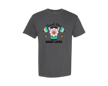 brand:Comfort Colors|color:Pepper|Motivational Fitness Flower T Shirt Graphic T-Shirt
