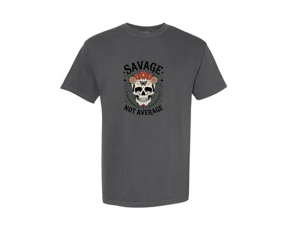 brand:Comfort Colors|color:Pepper|Savage Skull Boho Floral Vintage T Shirt Graphic T-Shirt