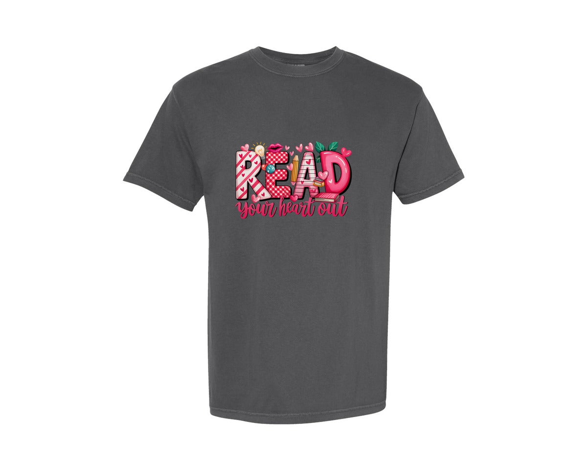 brand:Comfort Colors|color:Pepper|Read Your Heart Out Reading Shirt Graphic T-Shirt