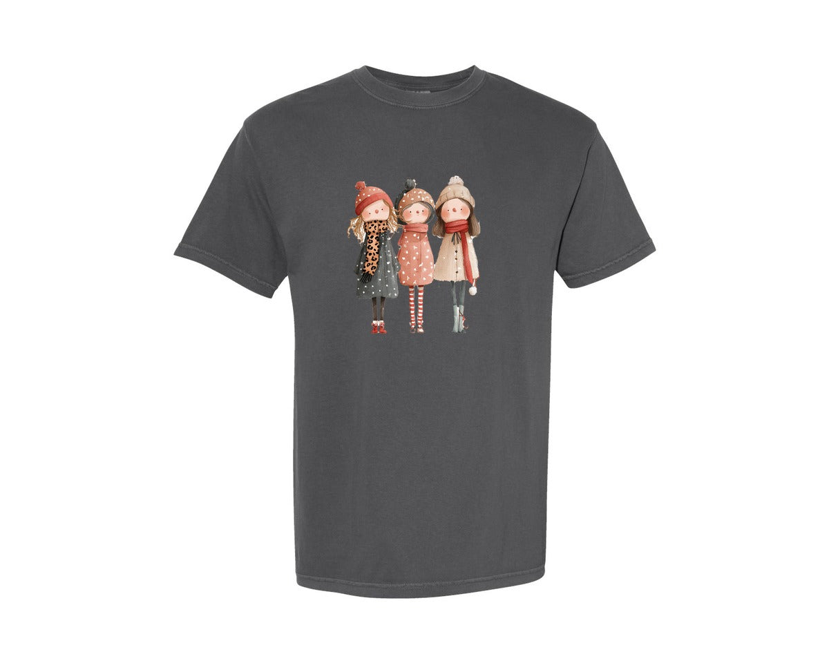 brand:Comfort Colors|color:Pepper|Whimsical Winter Christmas Girl 5 Graphic T-Shirt
