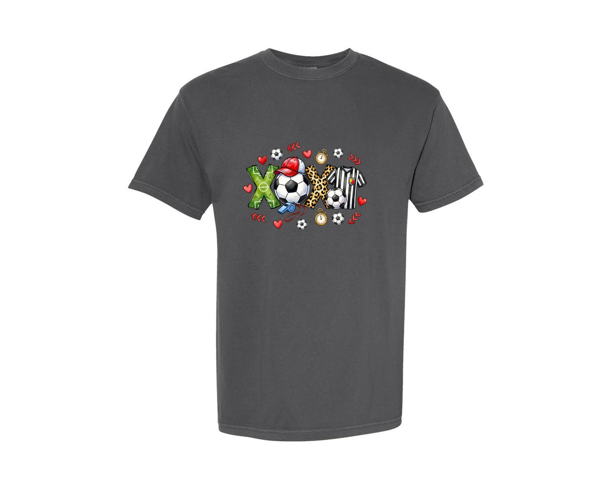 brand:Comfort Colors|color:Pepper|Soccer Valentines Day Xoxo Graphic T-Shirt