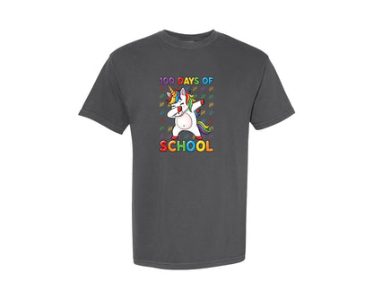 brand:Comfort Colors|color:Pepper|100 Days Of School Unicorn Dabbing Graphic T-Shirt