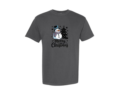brand:Comfort Colors|color:Pepper|Merry Christmas Snowman Graphic T-Shirt
