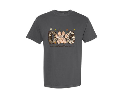 brand:Comfort Colors|color:Pepper|Leopard Dog Mama Cute Paw With Bow Graphic T-Shirt
