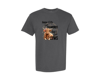 brand:Comfort Colors|color:Pepper|Some Girls Love Diamonds I Love Cows Graphic T-Shirt