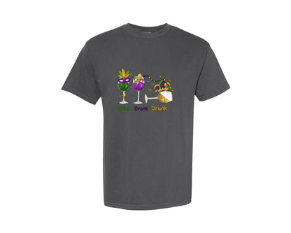brand:Comfort Colors|color:Pepper|Mardi Gras Drink Drank Drunk Wine Graphic T-Shirt