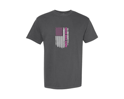 brand:Comfort Colors|color:Pepper|Never Back Down Breast Cancer Awareness Graphic T-Shirt