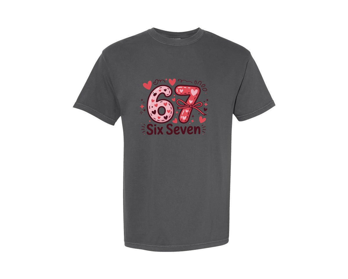 brand:Comfort Colors|color:Pepper|Funny 67 Valentine Pngsix Seven Bow Graphic T-Shirt