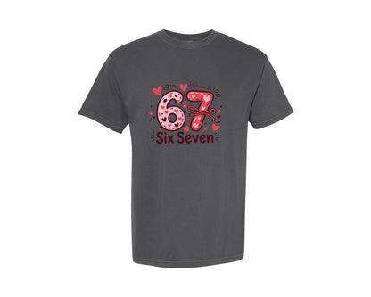 brand:Comfort Colors|color:Pepper|Funny 67 Valentine Pngsix Seven Bow Graphic T-Shirt