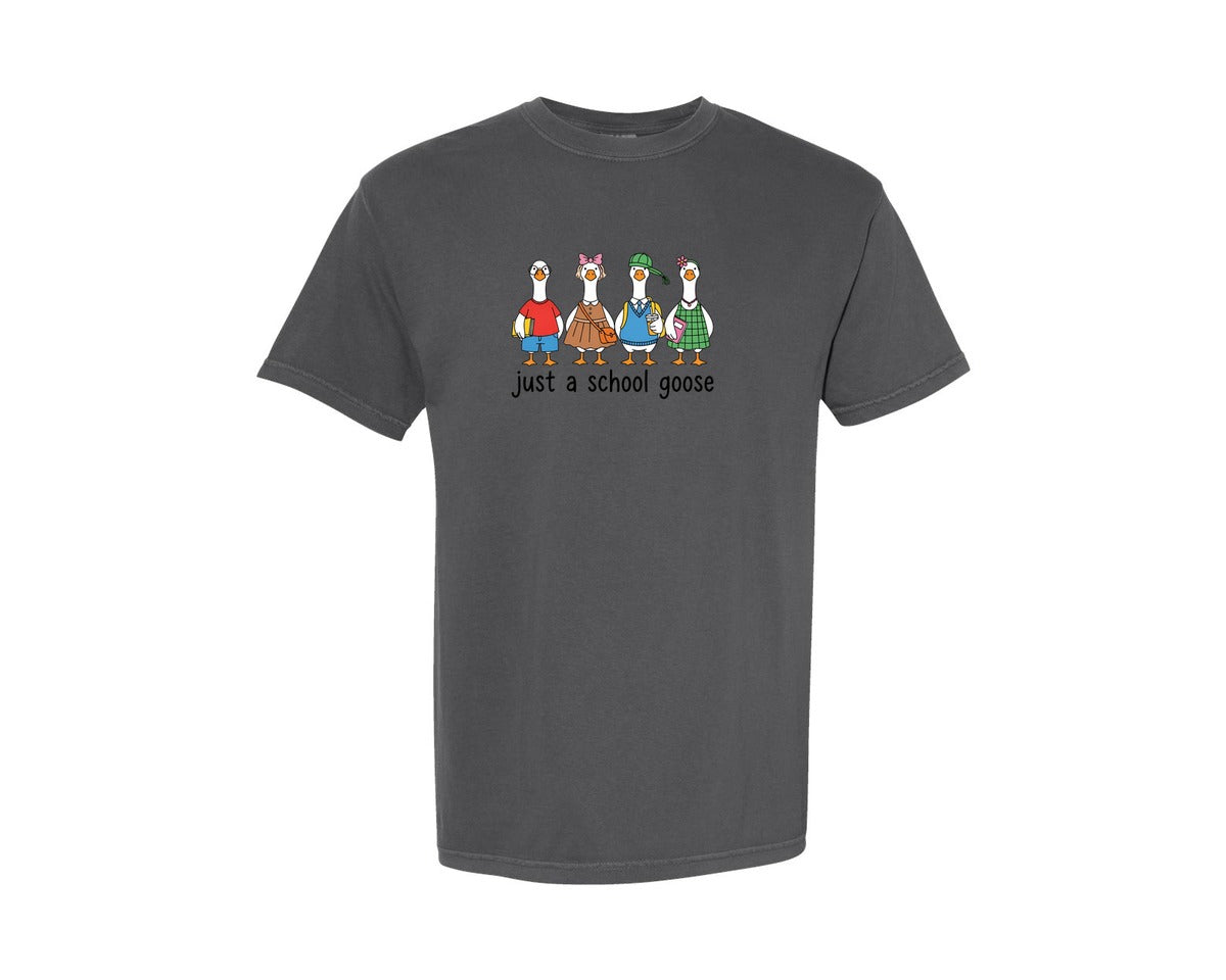 brand:Comfort Colors|color:Pepper|Just A School Goose Graphic T-Shirt