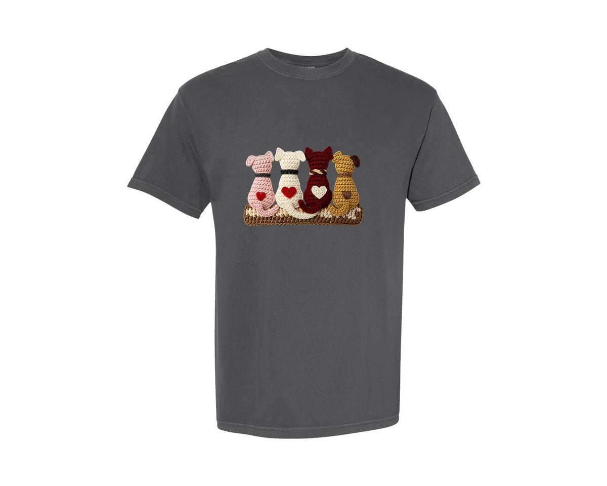 brand:Comfort Colors|color:Pepper|Faux Crochet Valentine Dog Graphic T-Shirt