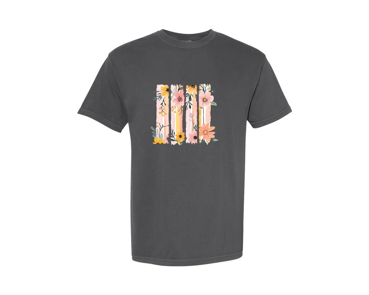 brand:Comfort Colors|color:Pepper|Boho Wildflowers Floral Brushstroke Graphic T-Shirt