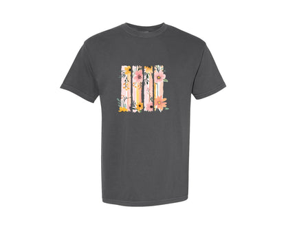 brand:Comfort Colors|color:Pepper|Boho Wildflowers Floral Brushstroke Graphic T-Shirt