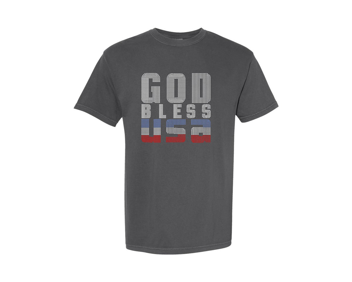 brand:Comfort Colors|color:Pepper|God Bless Usa Rhinestone Templates Graphic T-Shirt